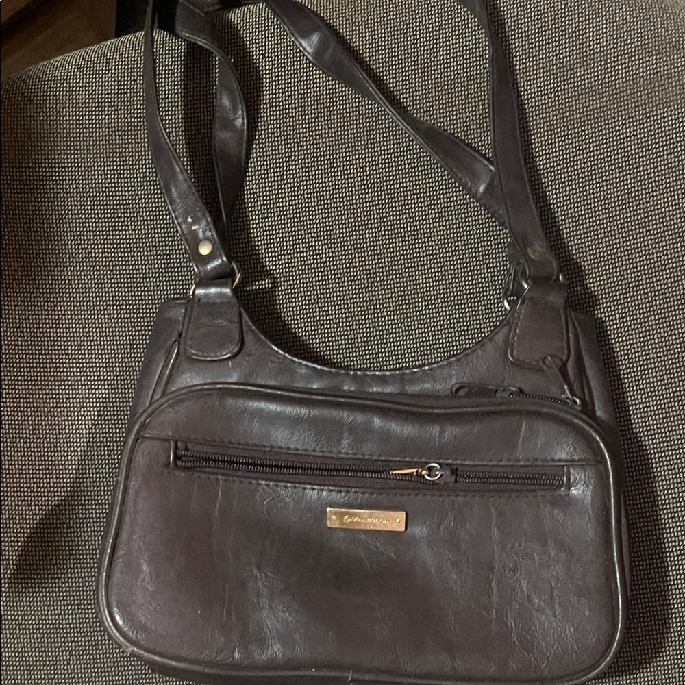Joan Rivers Dark Brown Leather Shoulder Bag